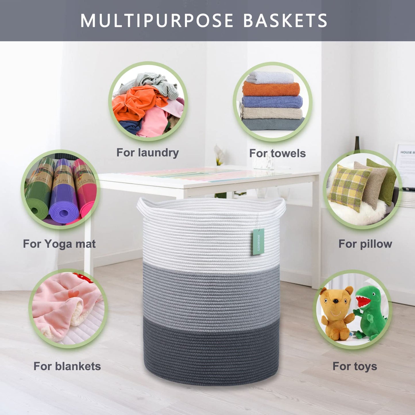 Bosroty Large Laundry Hamper Basket For Girls Boys Kids 72L, Nursery Hamper, Tall Laundry Basket, Blanket Basket, Clothes Basket