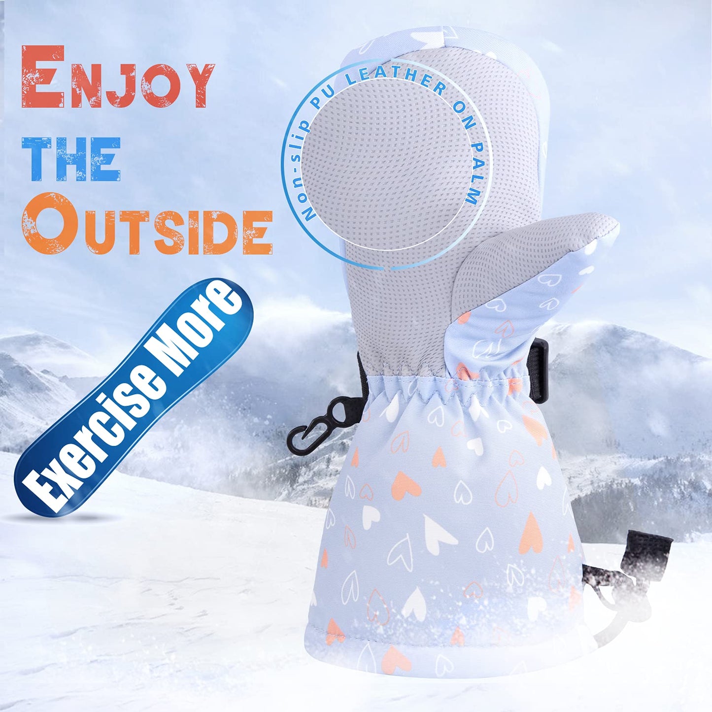 Bavst Winter Kids Waterproof Gloves For Boys Girls Snow Ski Toddler Baby Mittens Outdoor For Infant Teens 1-5T (N-Grey Love, M(2