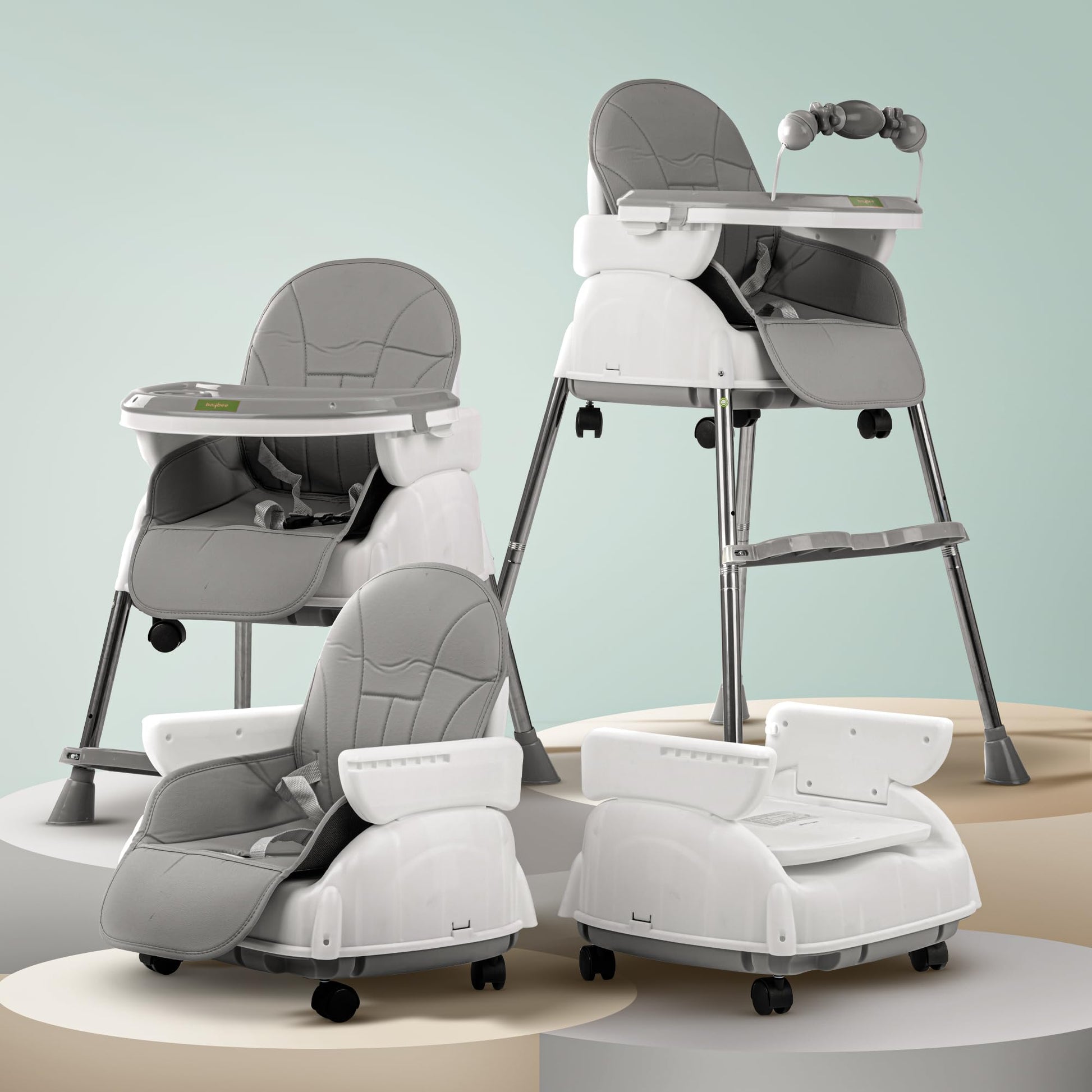 Baybee 4 In 1 Convertible High Chair With Adjustable Height And Footrest,Baby Toddler Feeding Booster Seat With Tray,Wheels,Safe