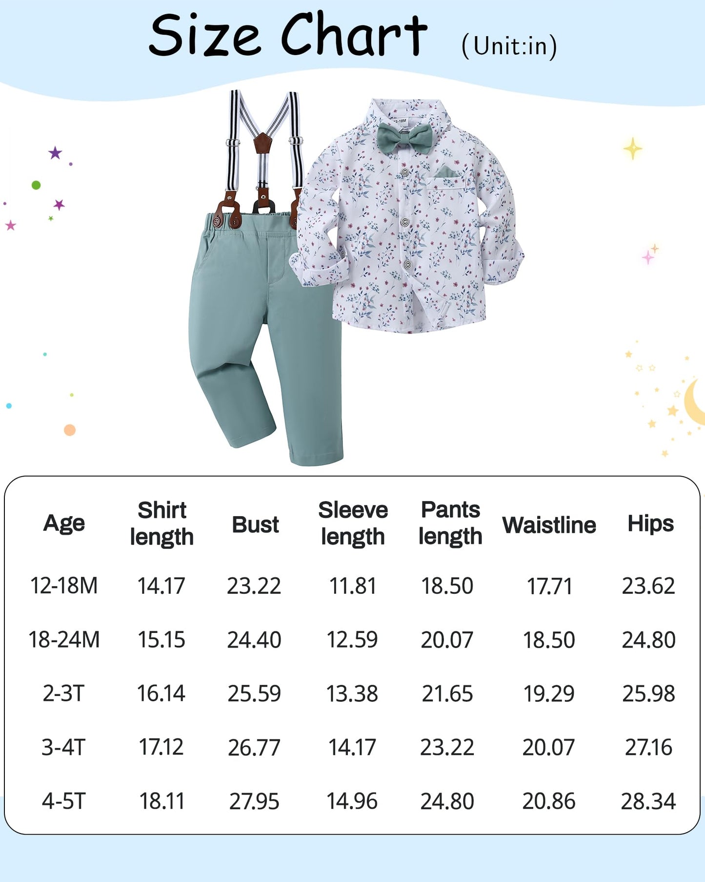 Disaur Toddler Boy Wedding Guest Outfit Short Sleeve White Flower Dress Shirt Bow Tie Suspender Green Pants Baby Formal Outfit B