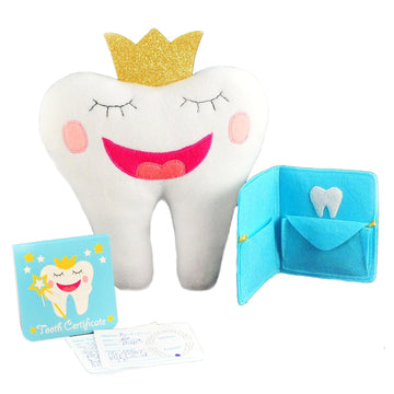 Tickle & Main Tooth Fairy Pillow Kit - 3-Piece Set, 9 x 8 in Felt Cover - Holder Pocket, Interactive Notepad & Photo Pouch - Boy