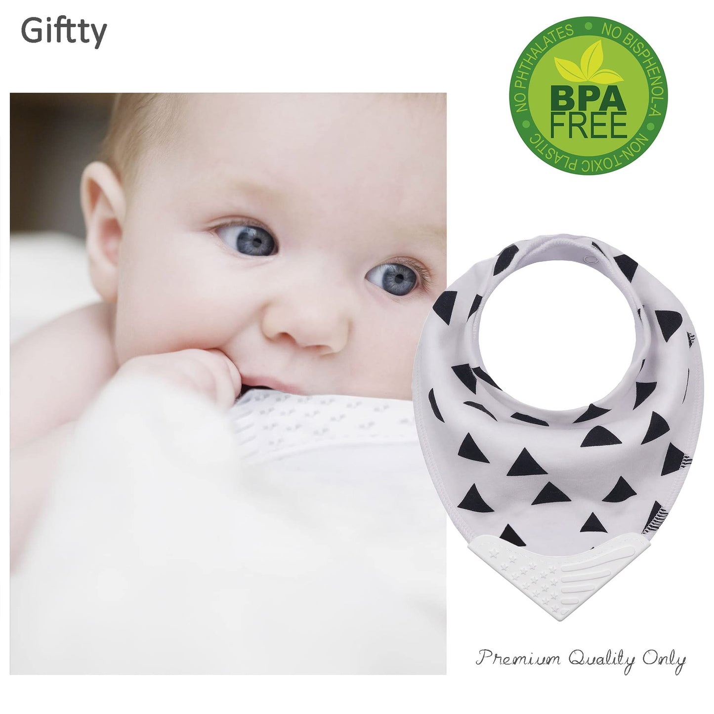 Giftty Teething Bibs Baby Bibs Bandana Drool Bib With Bpa-Free Silicone Teether For Boys & Girls, Babies & Toddlers (5-Pack)