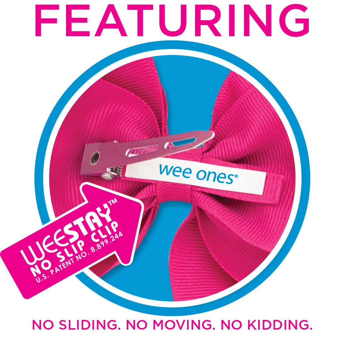 Wee Ones Girls' Classic Grosgrain Hair Bows On A Weestay No-Slip Hair Clip, Handmade, Wee Sized Bow, Hot Pink