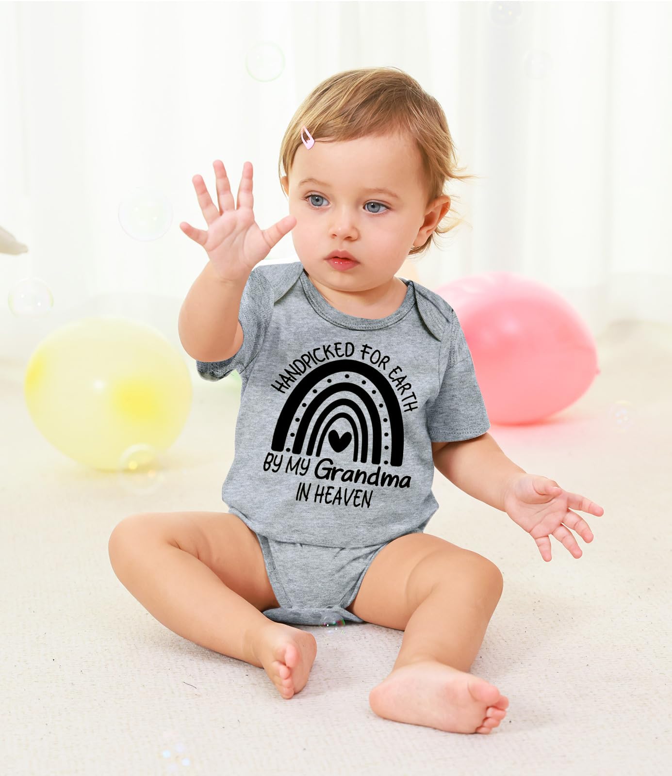 Unicomidea Grandma In Heaven Bodysuit Gender Neutral Romper 6-9 Months Funny Infant Girls Bodysuit Hand Picked For Earth Outfits