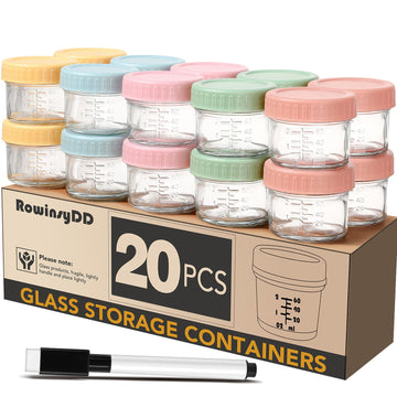 Rowinsydd 20 Pack Glass Baby Food Storage Containers, 4 Oz Leakproof Baby Food Jars With Lids, Small Glass Food Containers For I