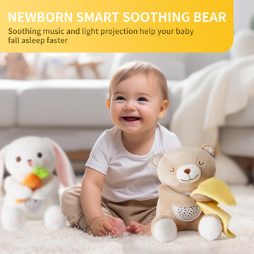 Apunol Baby Sleep Soother, White Noise Sound Machine Projector Night Light, Portable Stuffed Teddy Baby Gifts Bear Toy with 18 S