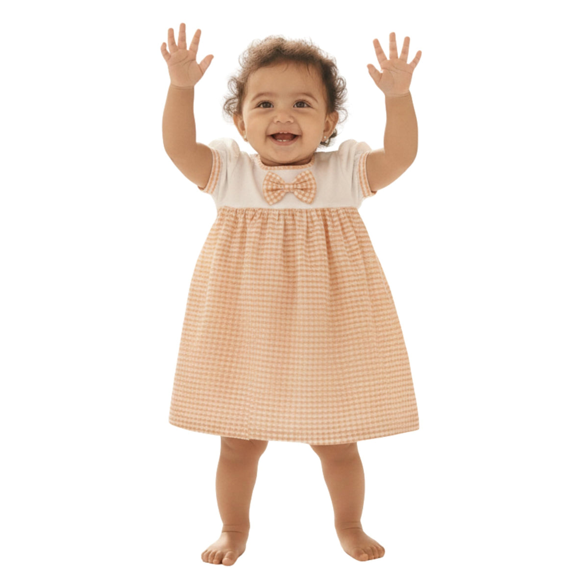 Koshmosh Cotton Baby Girl Dress With Cute Bow I Stylish Gingham Baby Frock I Soft MulmulLined Girl Outfit By KoshmoshOrange12