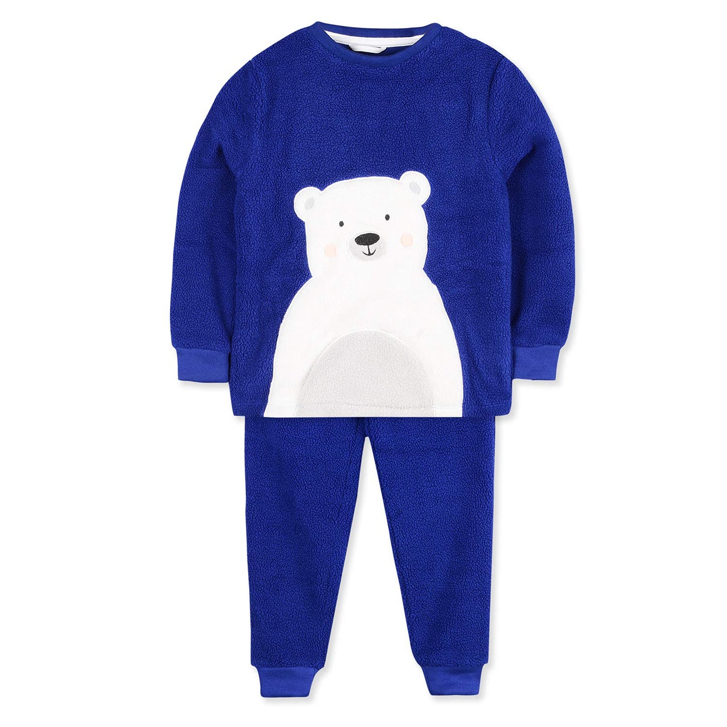 Cherry Crumble Blue Solid Polar Applique Fleece Cotton Blend Full Sleeves Boys & Girls Casual Cosy Winter Warm Sleepwear/Pj Set/
