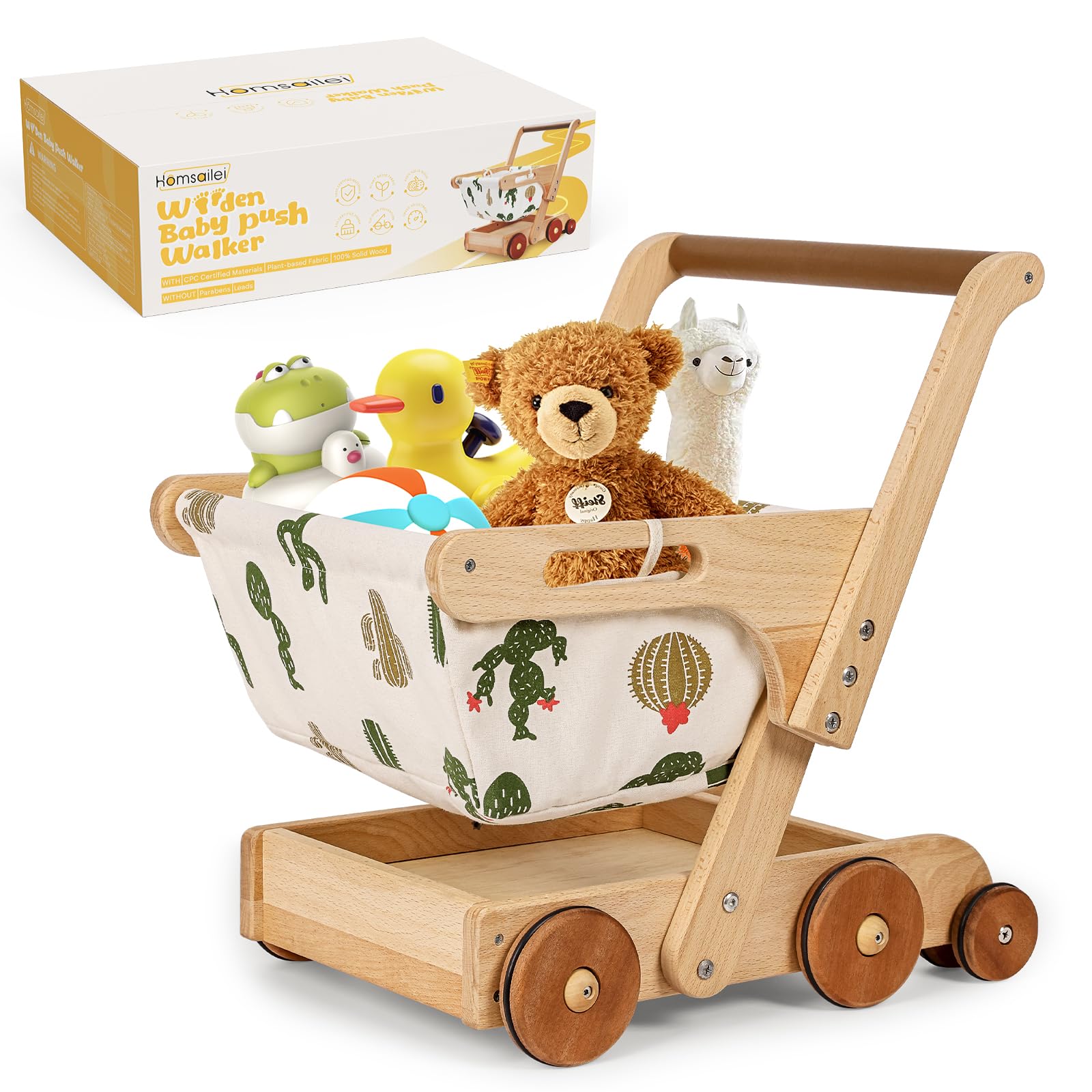 Homsailei Baby Push Walker, Push Toy for Toddler, Anti Rollover Kids Shopping Cart for Girls and Boys, Height & Speed Adjustable