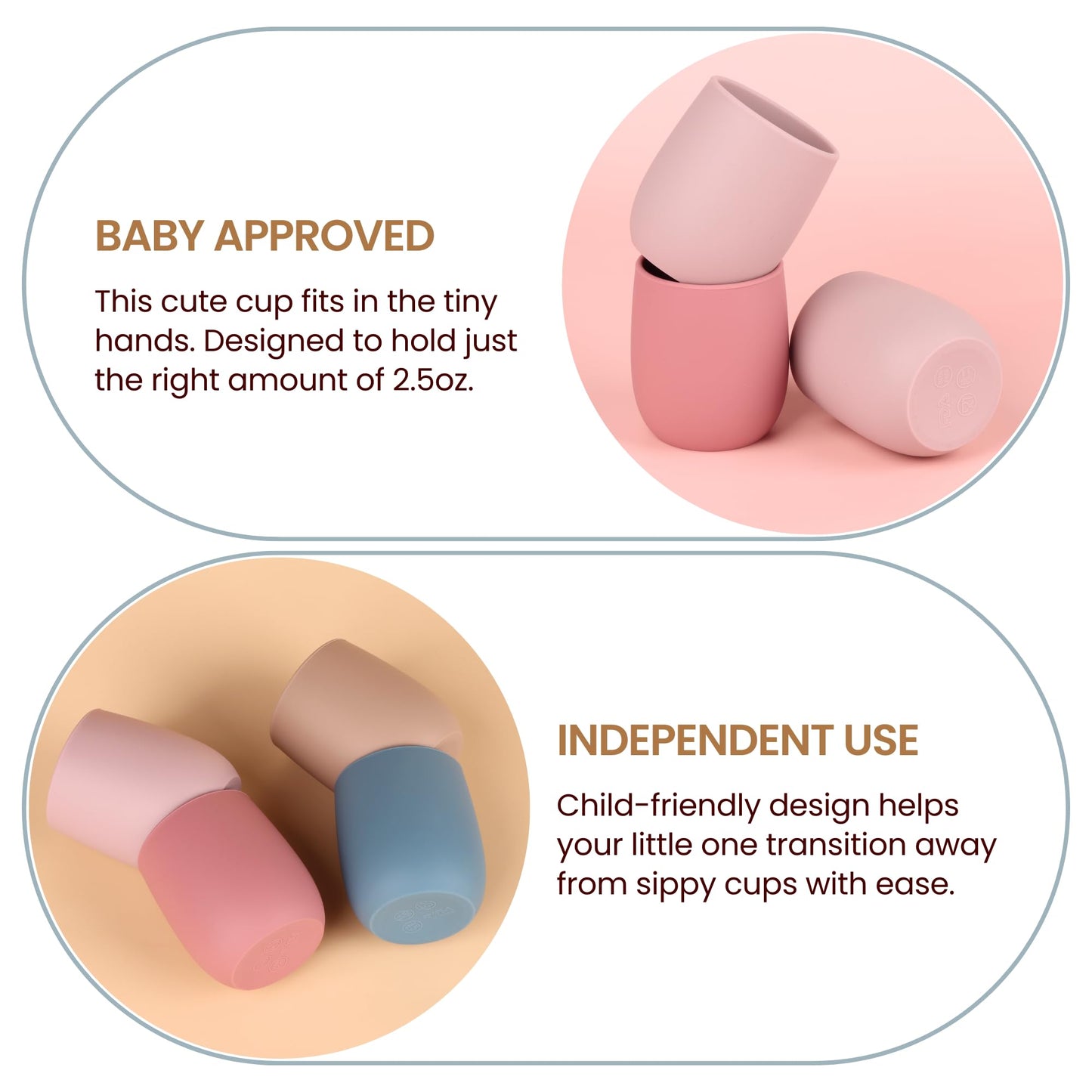 Mintlyfe Silicone Tiny Open Cups, Training Cups For Baby Led Weaning (Sand/Natural)