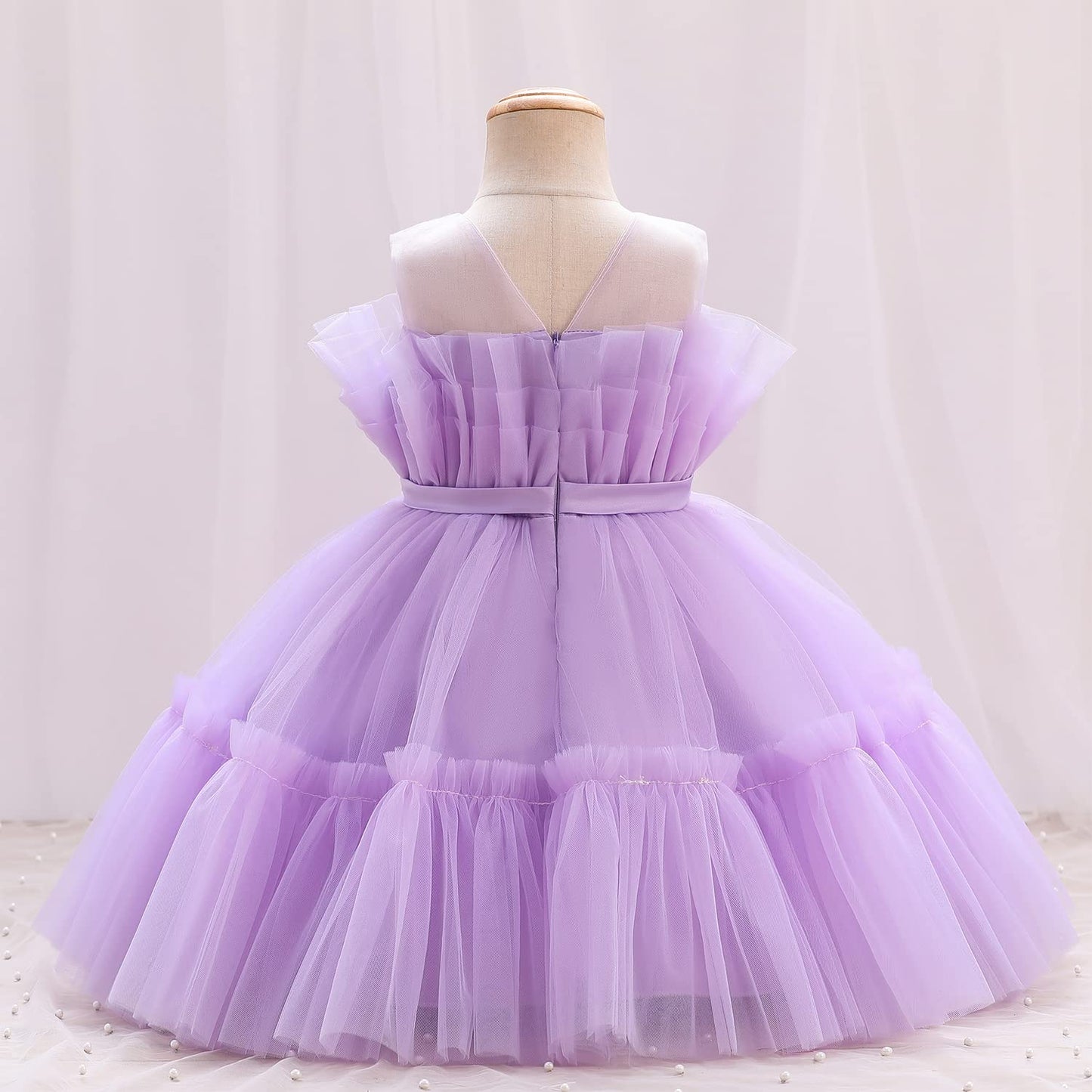 Flower Baby Girl Lace Dress Toddler Tulle Sleeveless Bow Princess Party Wedding Pageant Bridesmaid (Purple042.6-12 Months)