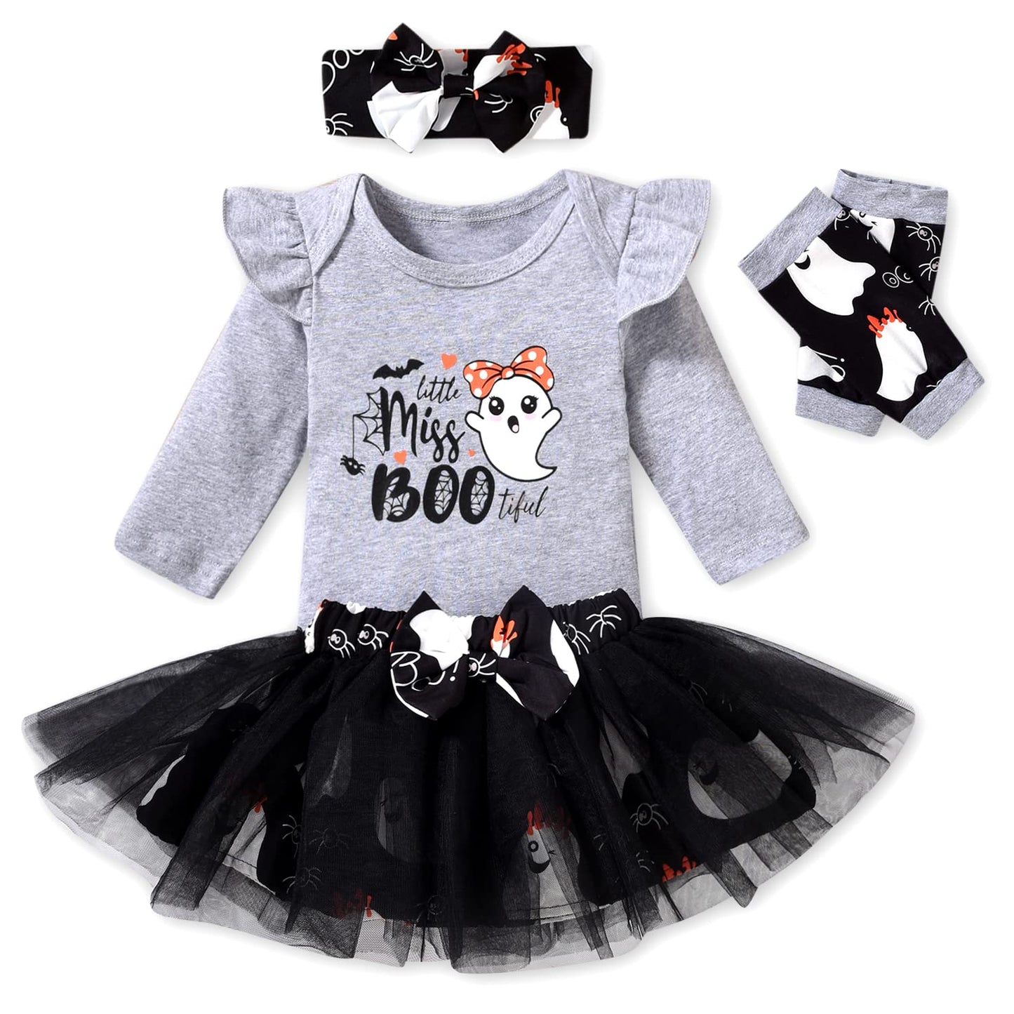 Aalizzwell 0-3 Months Baby Girls Halloween Outfit Infant 1St Halloween My Tulle Skirt Ghost Boo Clothes With Leg Warmers Clothin