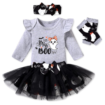 Aalizzwell 0-3 Months Baby Girls Halloween Outfit Infant 1St Halloween My Tulle Skirt Ghost Boo Clothes With Leg Warmers Clothin