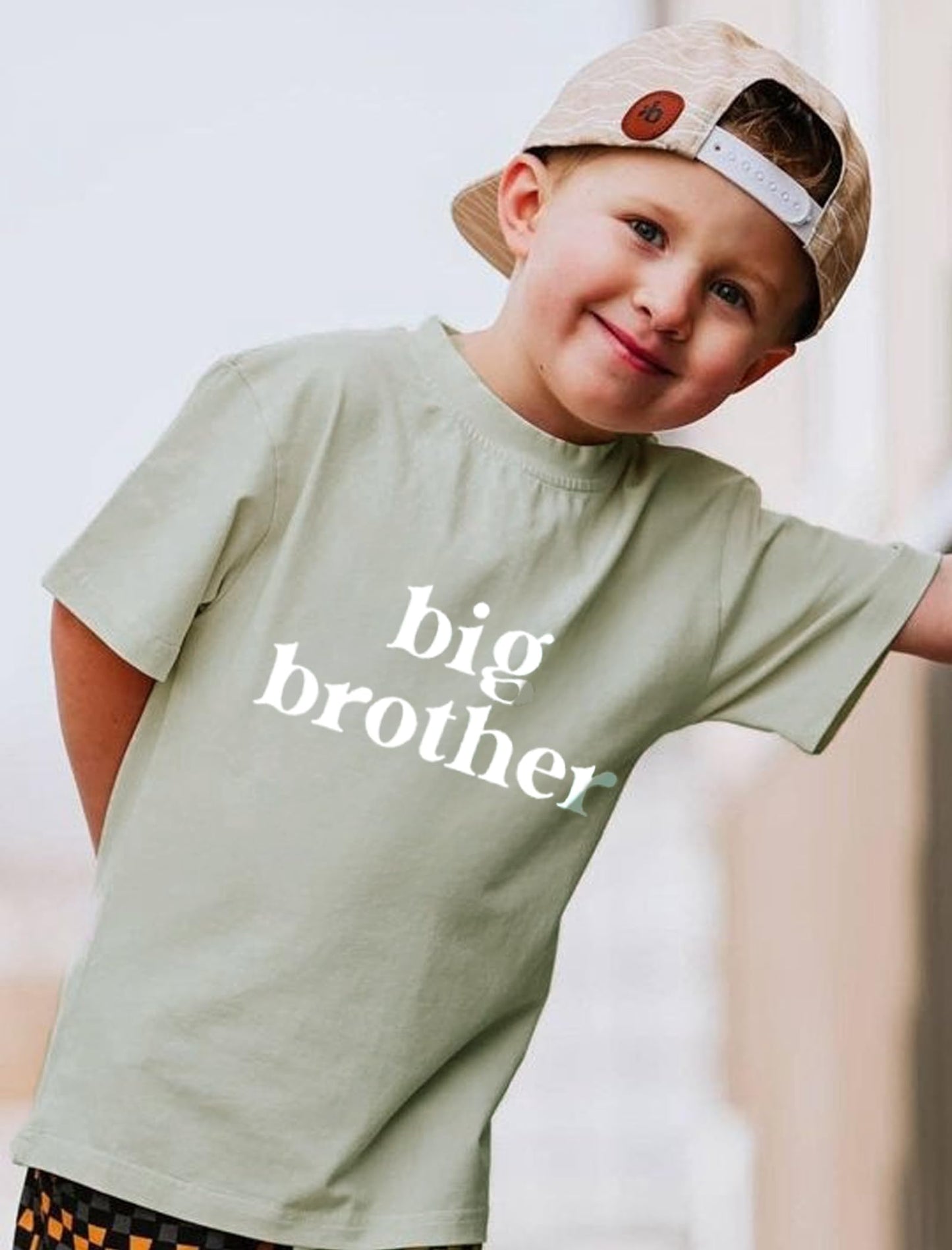 Sanixjoo Big Brother Shirt Toddler Baby Boys Promoted To Big Brother T-Shirt Announcement Short Sleeve Sibling Outfit(Sage Green