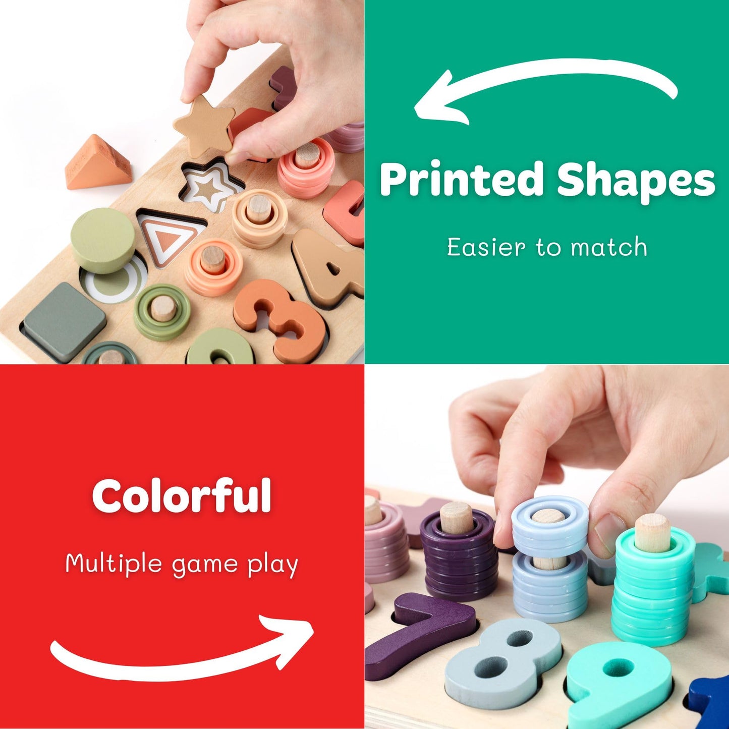 BEKILOLE Wooden Number Puzzle for Toddler Activities - Montessori Toys for Toddlers Shape Sorting Counting Game for Age 3 4 5 Ye