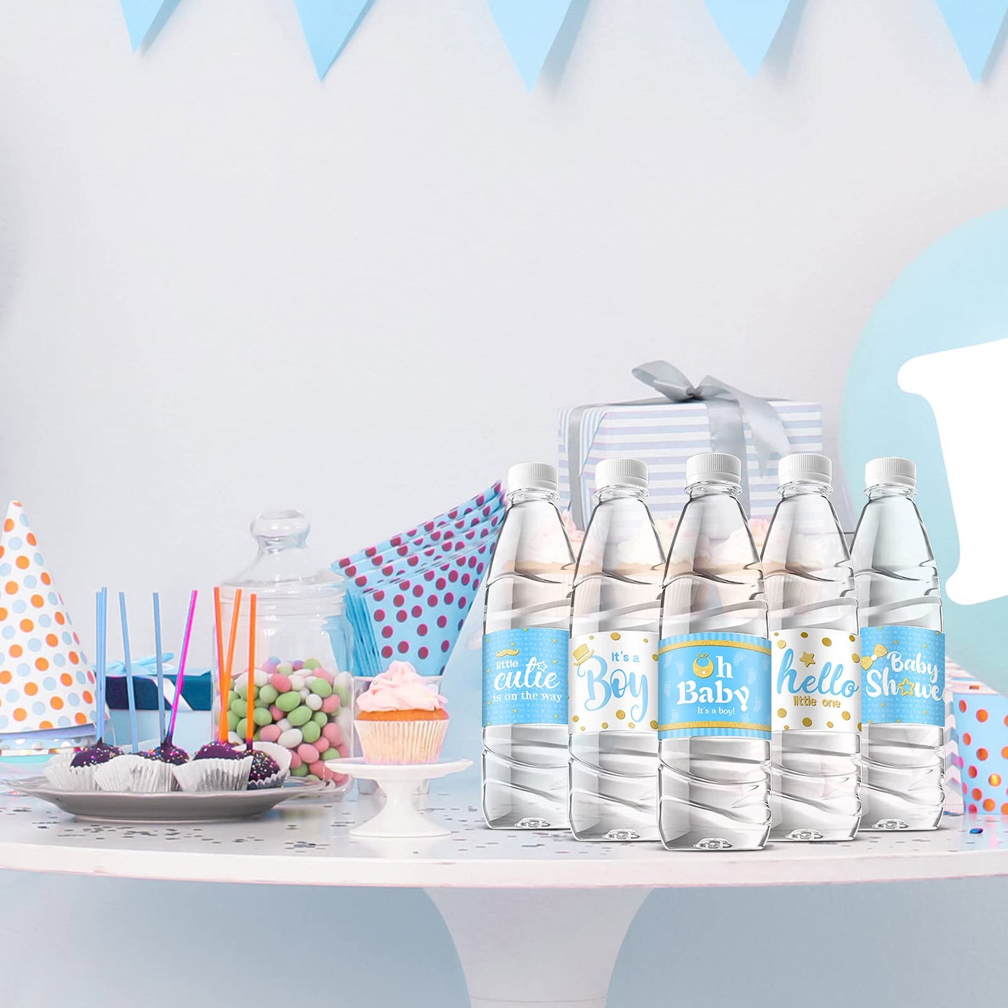 Teling 80 Pieces Baby Shower Water Bottle Labels Waterproof Water Bottle Stickers Wrappers Labels For Baby Shower Party Decorati