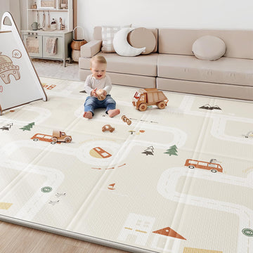 Bg-Babygo Baby Play Mat 50'*78' Foldable Foam Baby Play Mat For Floor Reversible Waterproof Playmats For Babies Boy And Toddle