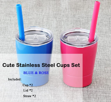 Colorful Popo Small Cute Kids Cups 2 Pack, Stainless Steel Kid Tumbler With Lid And Straw, Double Wall Vacuum Insulated Toddler
