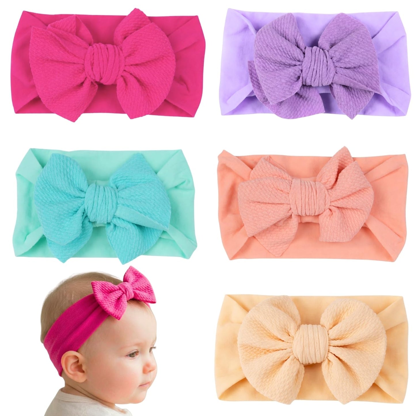 Anna Creations 5 Pcs Baby Headbands Cute Flower Baby Hairband Soft Elastics Stretchy Bow Head Bands Multicolor Hair Accessories 