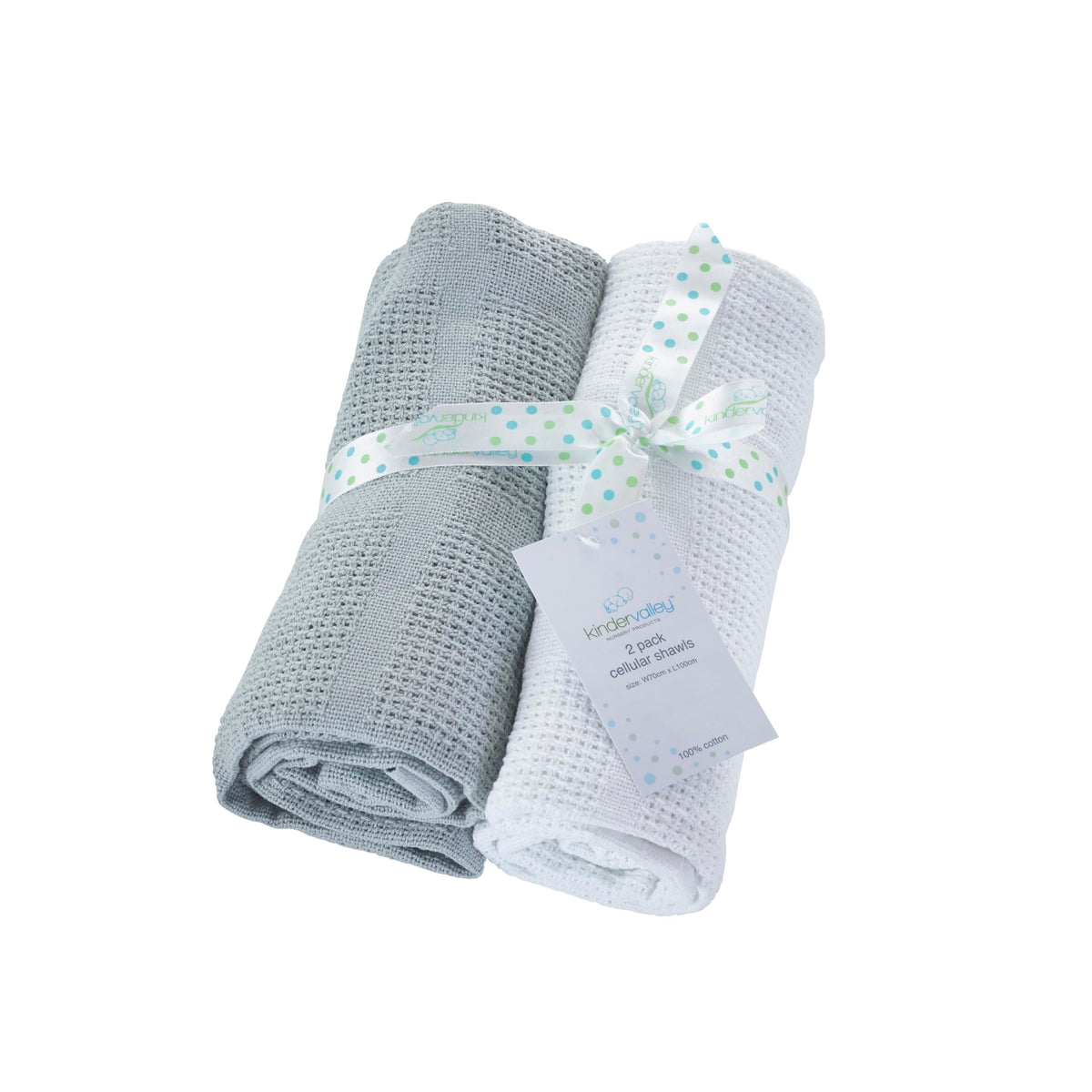Kinder Valley 2 Pack Cellular Shawls Grey & White 100% Cotton