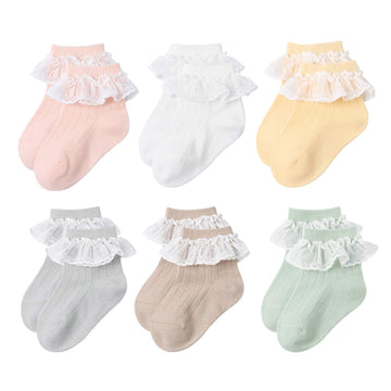 Viniknika 6 Pairs Toddler Baby & Child Girls Ruffle Lace Socks Knit Cotton Socks Newborn Infant Toddler Kids Girls