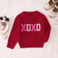 Toddler Girl Valentine'S Day Sweater Xoxo Chenille Patch Knit Sweater Chunky Long Sleeve Pullover Fall Winter Tops(Red,5T(110))