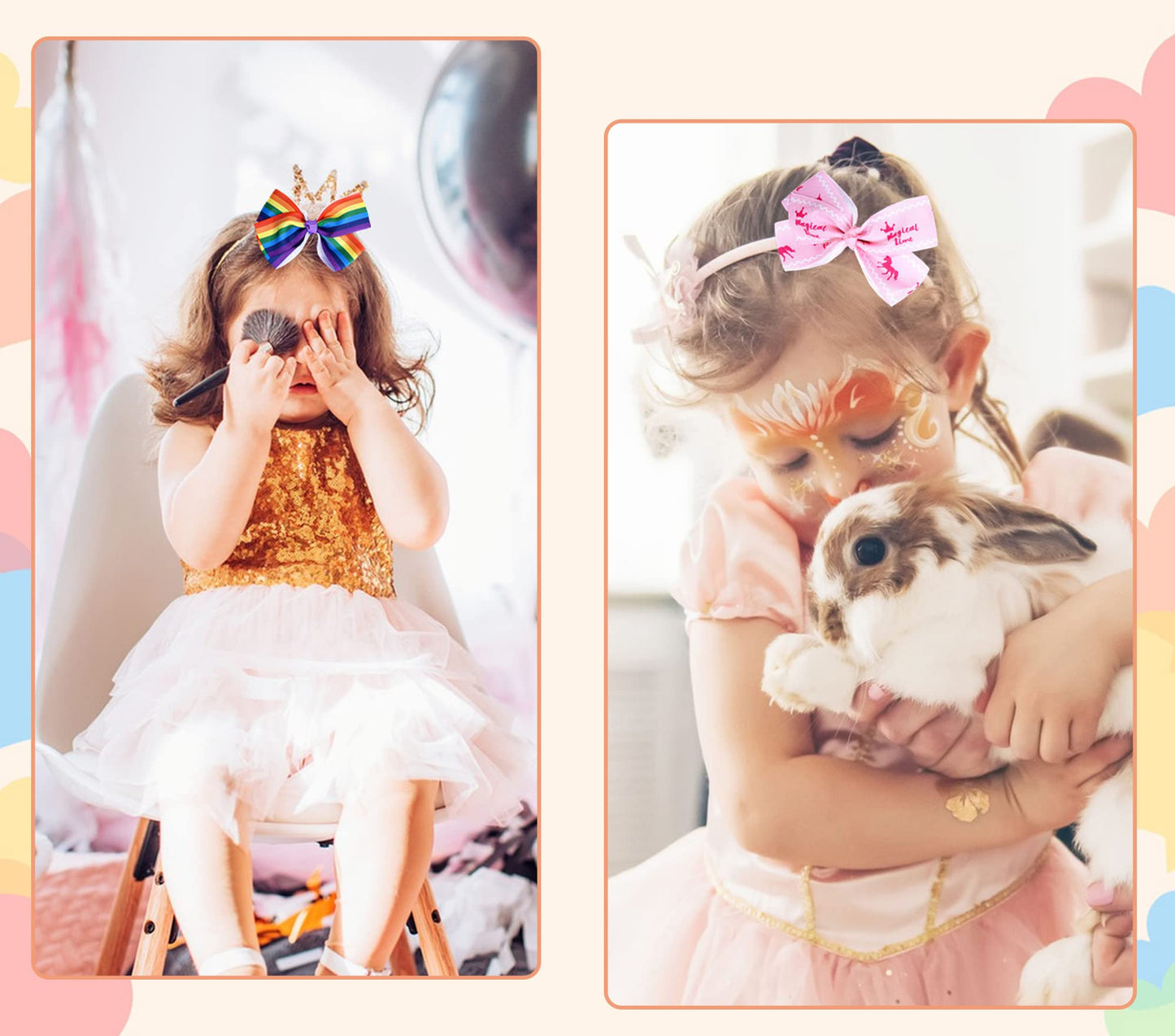 Eygla 12Pcs 5 Inch Hair Bows For Girls, Rainbow Grosgrain Ribbon Hair Bows Alligator Clips - 12 Multi Colors For Little Girls To