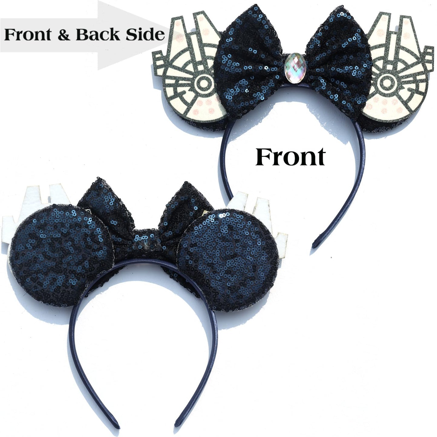 Fachpint Mouse Ears Headbands - 2Pcs Blue Ears For Boy Girl, Cute Halloween Theme Park Accessories, Sequin Christmas Party Props