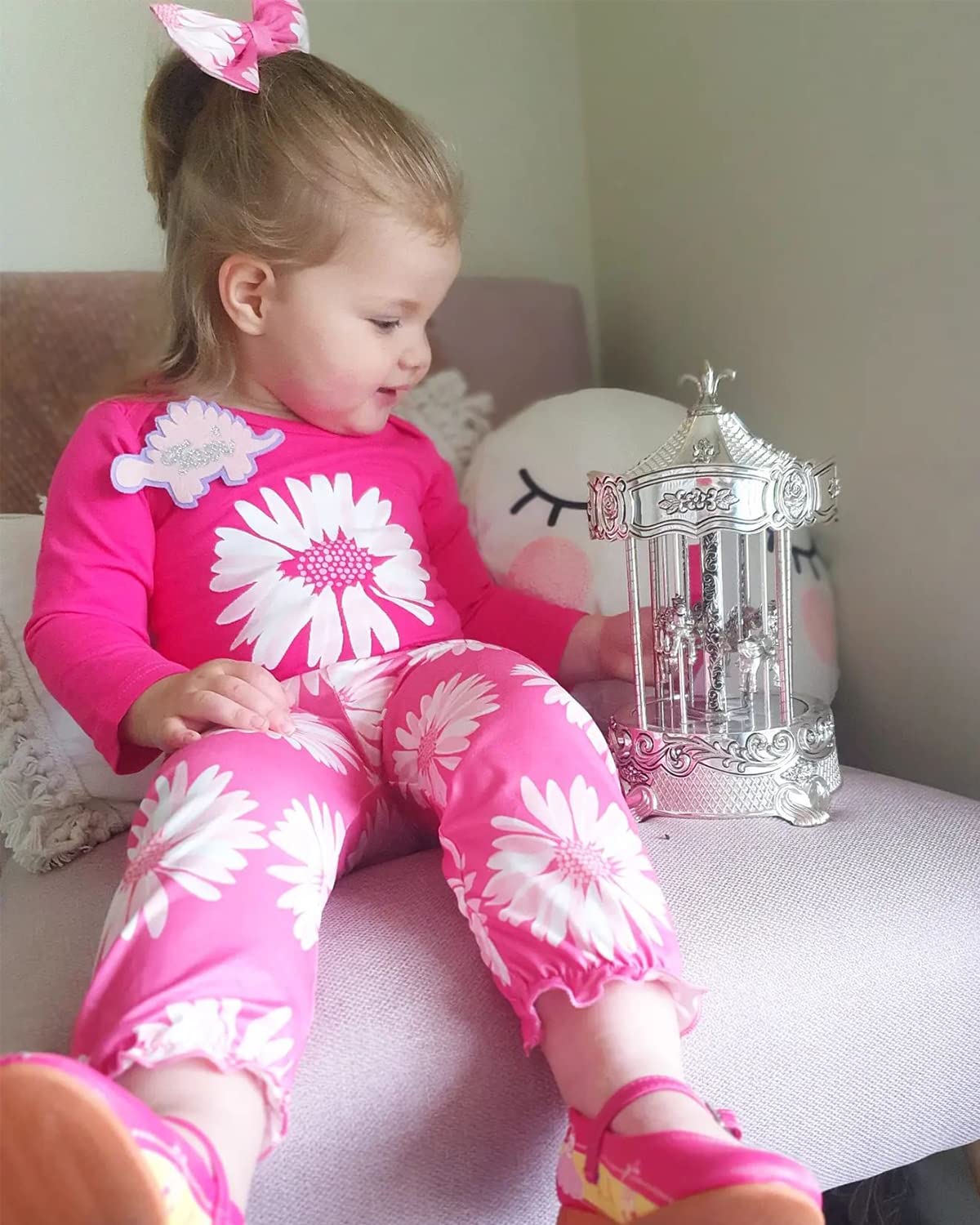 Fullfamous Baby Girl Clothes Gifts Outfits,Fall Winter Long Sleeve Romper And Pant Set Raspberry Sunflower Newborn