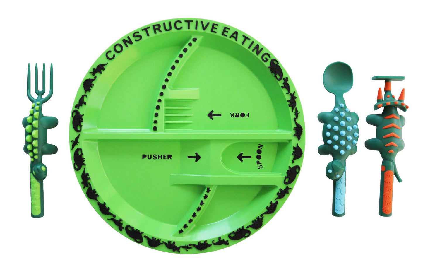 Constructive Eating Plate And Utensils Set - Made In Usa - Toddler Dinnerware, Kids Dinnerware And Utensils Set For Ages 1-3, To
