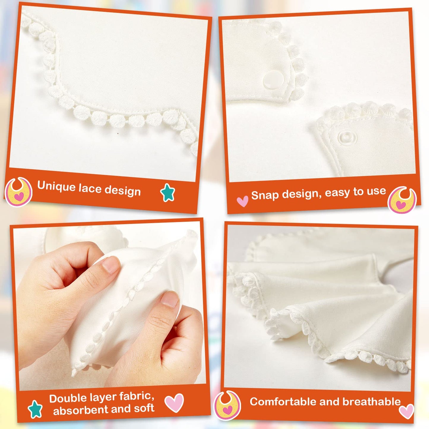 Jenpen 4 Pieces White Bibs For Baby Baby Girl Bandana Bibs Baby Bandana Drool Bibs 360 Bibs For Baby Girl Muslin Bibs Set For Te