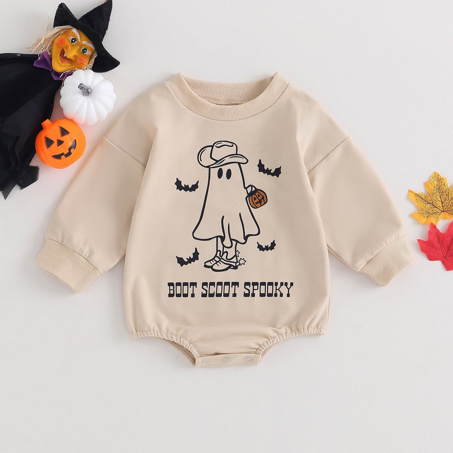 Focusnorm Halloween Newborn Baby Girl Outfit Toddler Ghost Pumpkin Sweatshirt Romper Long Sleeve Onesie Infant Fall Clothes (Apr