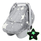 Car Seat Cover Baby Boys Girls, Soft Flannel Infant Carseat Cover with 2 Zipper Windows, Star Carrier Cover Canopy Glow in The D
