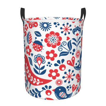 Pevtufa Birds Flowers Foldable Laundry Basket Organizer,Fabric Clothes Toy Storage Basket Nursery Hamper Storage Bin For Househo
