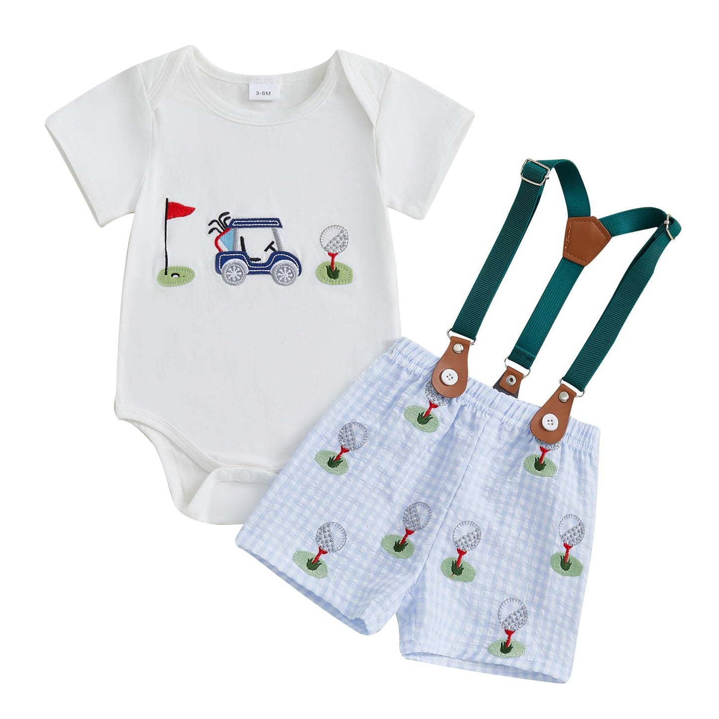 Doisbetthsay Toddler Boy Summer Outfits Baby Boy Golf Print Short Sleeves T-Shirt Suspender Shorts Set Infant Boy Clothes Set (G