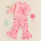 Iddolaka Toddler Baby Girls Valentines Day Outfits Long Sleeve Letter Sweatshirt Shirt Heart Flared Pants Spring Clothes (M-Lett