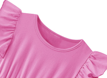 Lyxiof Girls Tutu Dress Casual Tulle Summer Solid Color Ruffle Sleeve Dress Rose Red 120Cm