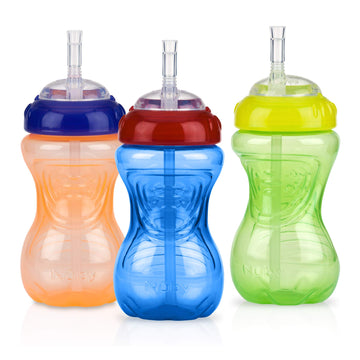 Nuby 3 Piece No-Spill Cup With Flex Straw, Neutral, 10 Ounce