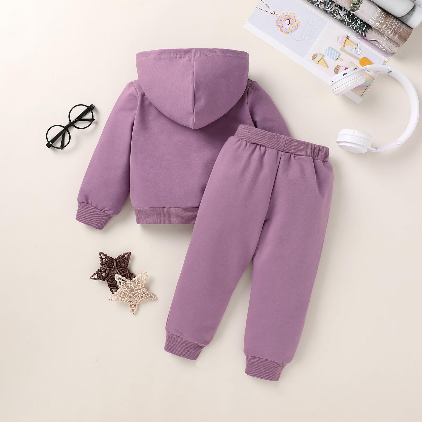 Happy Town Toddler Fall Outfits For Girl Boy Long Sleeve Hoodie Top And Long Sweatpants Set Toddler Sweatsuit (Solid Color-Fragr