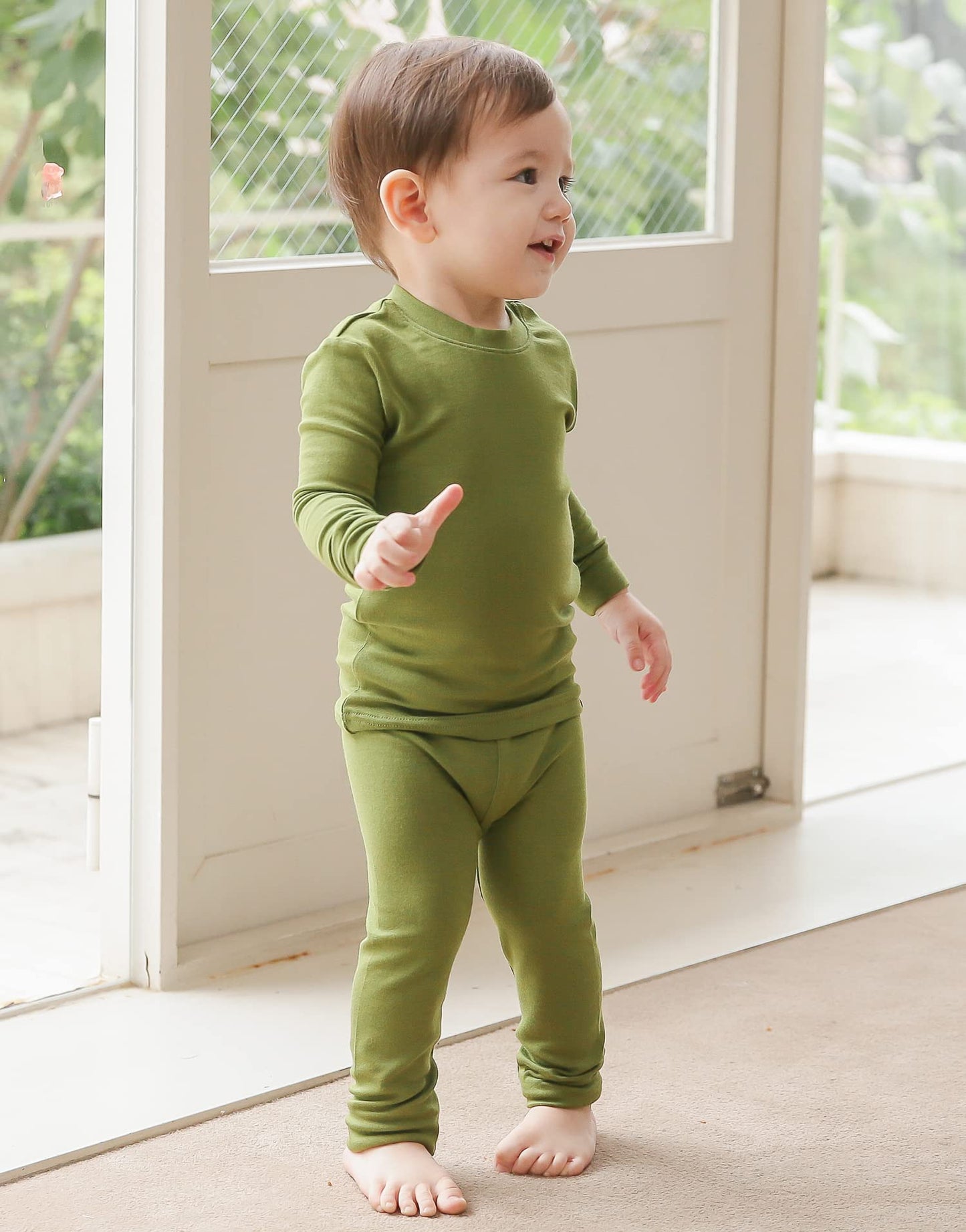 Vaenait Baby Kids Long Sleeve Sleepwear Pajamas 2Pcs Set Modal Olive M