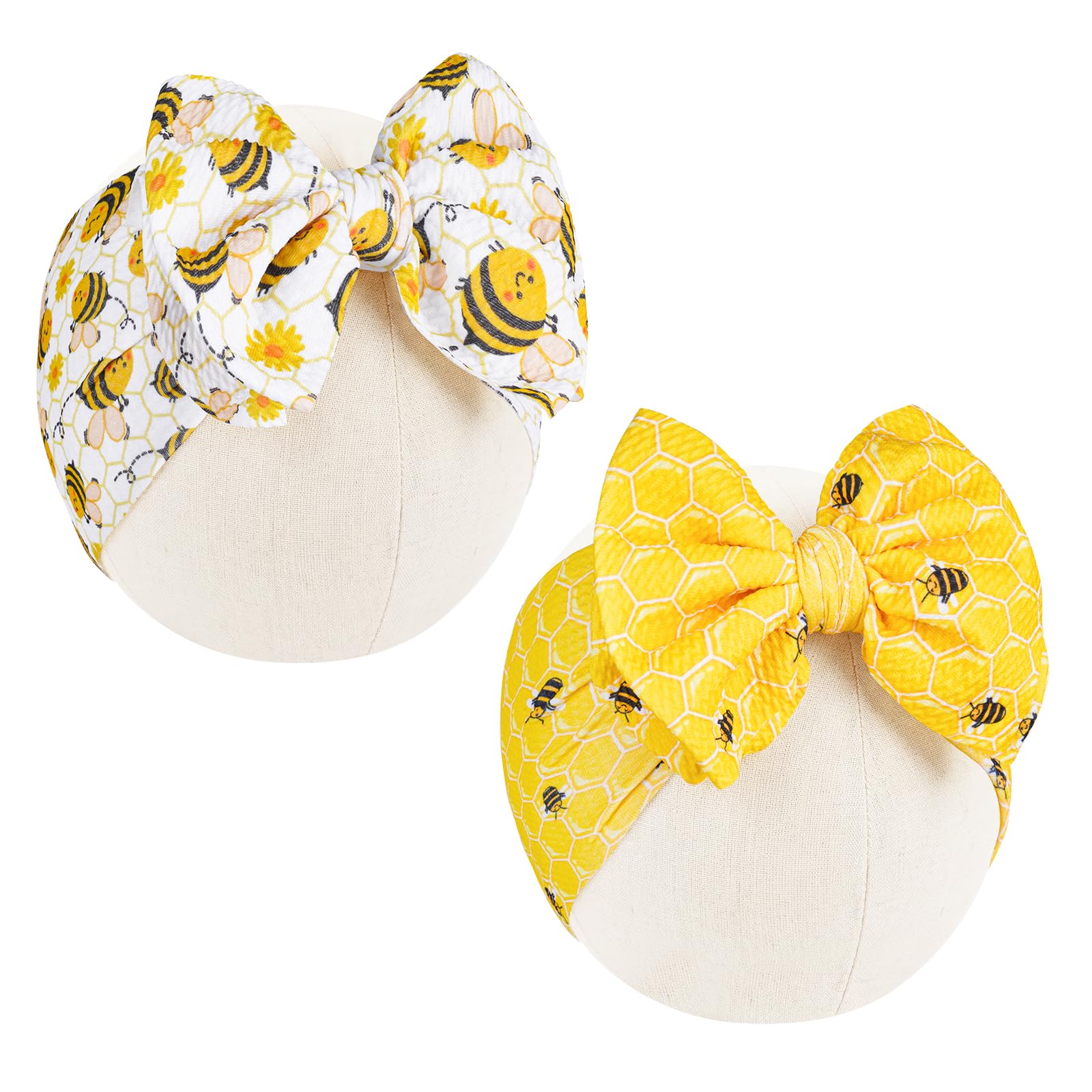 Haakong 2Pcs Bee Baby Headband Yellow Hair Bows for Girls Large Spring Summer Flower Headband Toddler Girls Nylon Hair Accessori