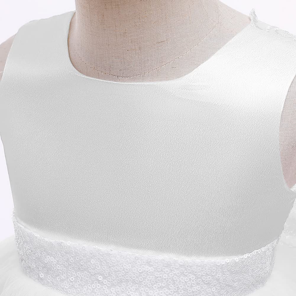 Lzh Baby Girls Lace Embroidery Dress Bowknot Party Dress Bridesmaid Wedding Gown With Headwear A-White