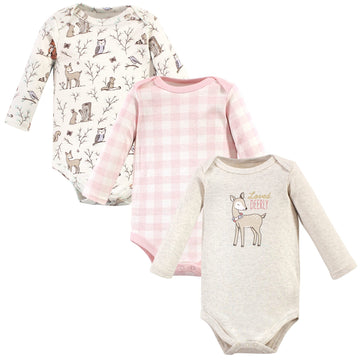 Hudson Baby Unisex Bodysuits Cotton Long-Sleeve Enchanted Forest, 3-6 Months, Enchanted Forest 3-Pack, 3-6 Months Us