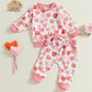 Coorally Toddlers Two-Piece Valentine'S Day Outfits Baby Boy Girl Long-Sleeve Crewneck Printed Sweatshirt And Pants Sets (Pink H