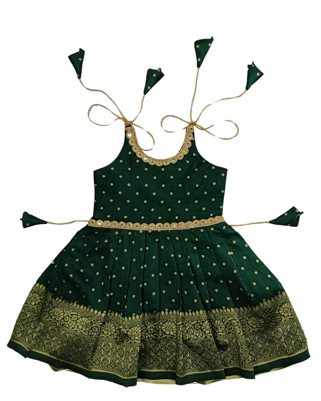 Ufb Baby Girls Satai Pattu Pongal Jacquard Frock Dress (36 Months, Green, Knee Length)