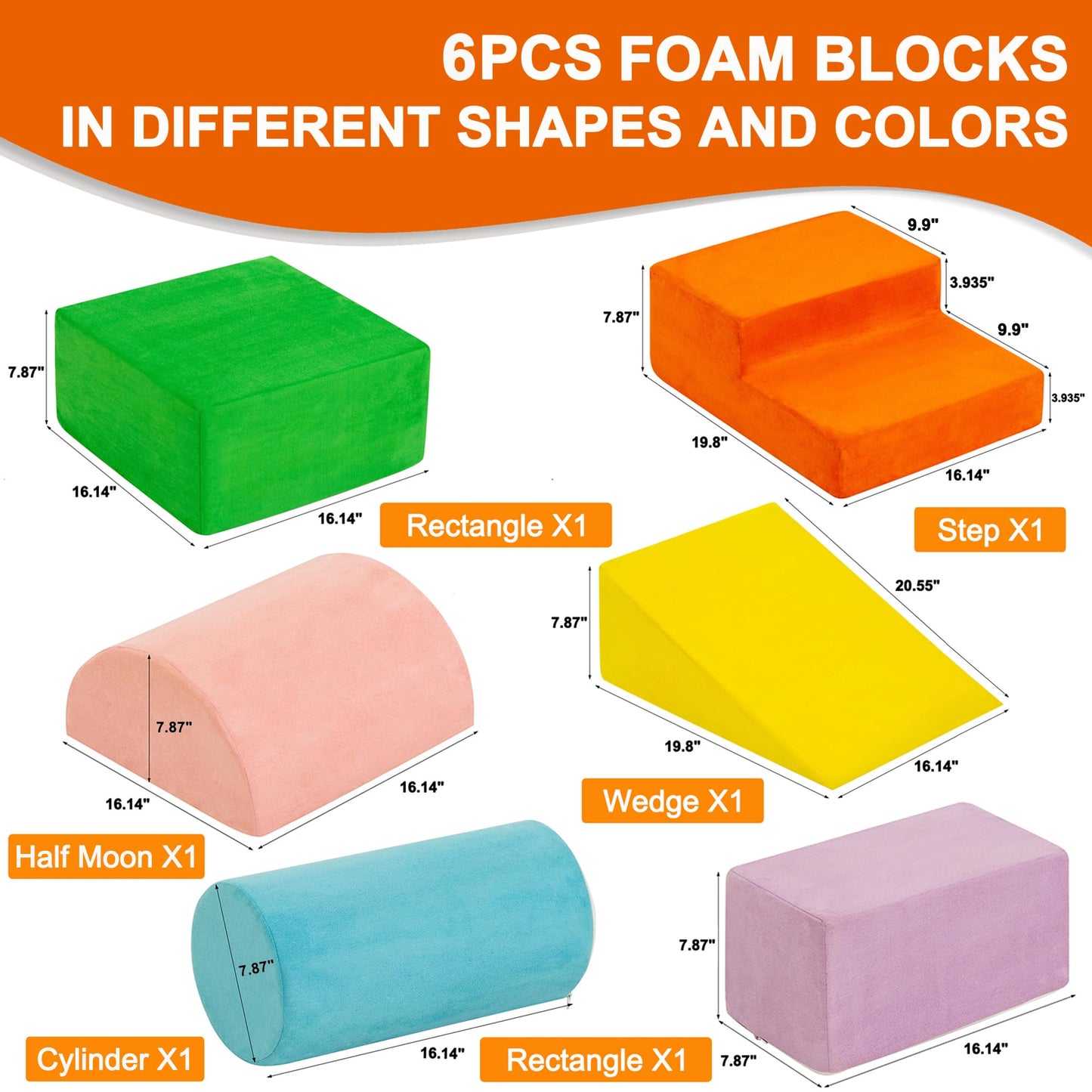 Reliancer 6Pcs Climb & Crawl Foam Block Play Set,Toddler Modular Foam Climbing Blocks,Interactive Kids Soft Building Blocks Toy
