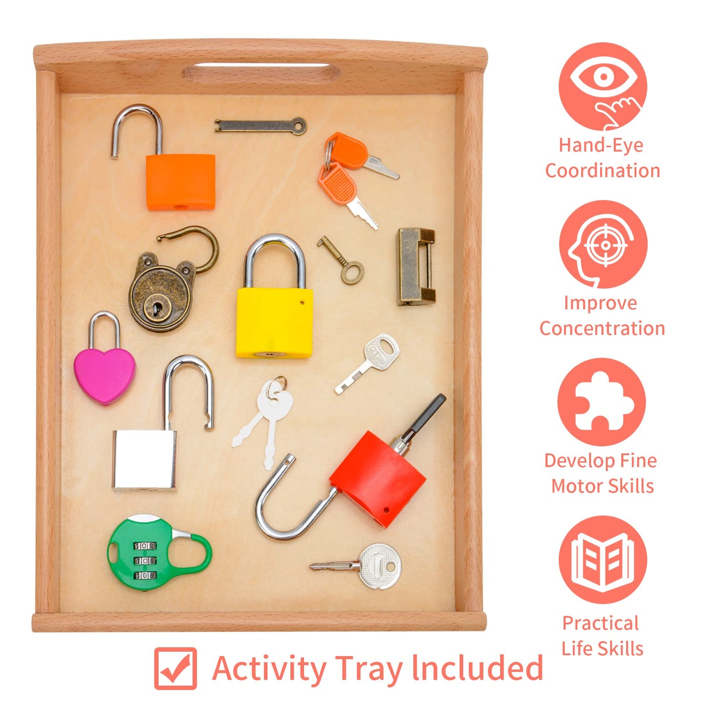 MIKNEKE Montessori Lock and Key Toy Set for Toddlers, Toy Keys Homeschool Preschool Learning Activities, Wooden Montessori Mater