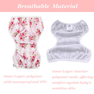 Babygoal Baby Girl Swim Diapers 3 Pack For 0-8 Months Infant, Reusable Adjustable Washable For Swimming Lessons-Seaweed & Sea Cr
