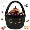 JIZWPOOM Halloween Basket, Black Cat Plush Halloween Baskets for Kids, Trick or Treat Bucket, Black Cat with Witch Hat Decor, Gi