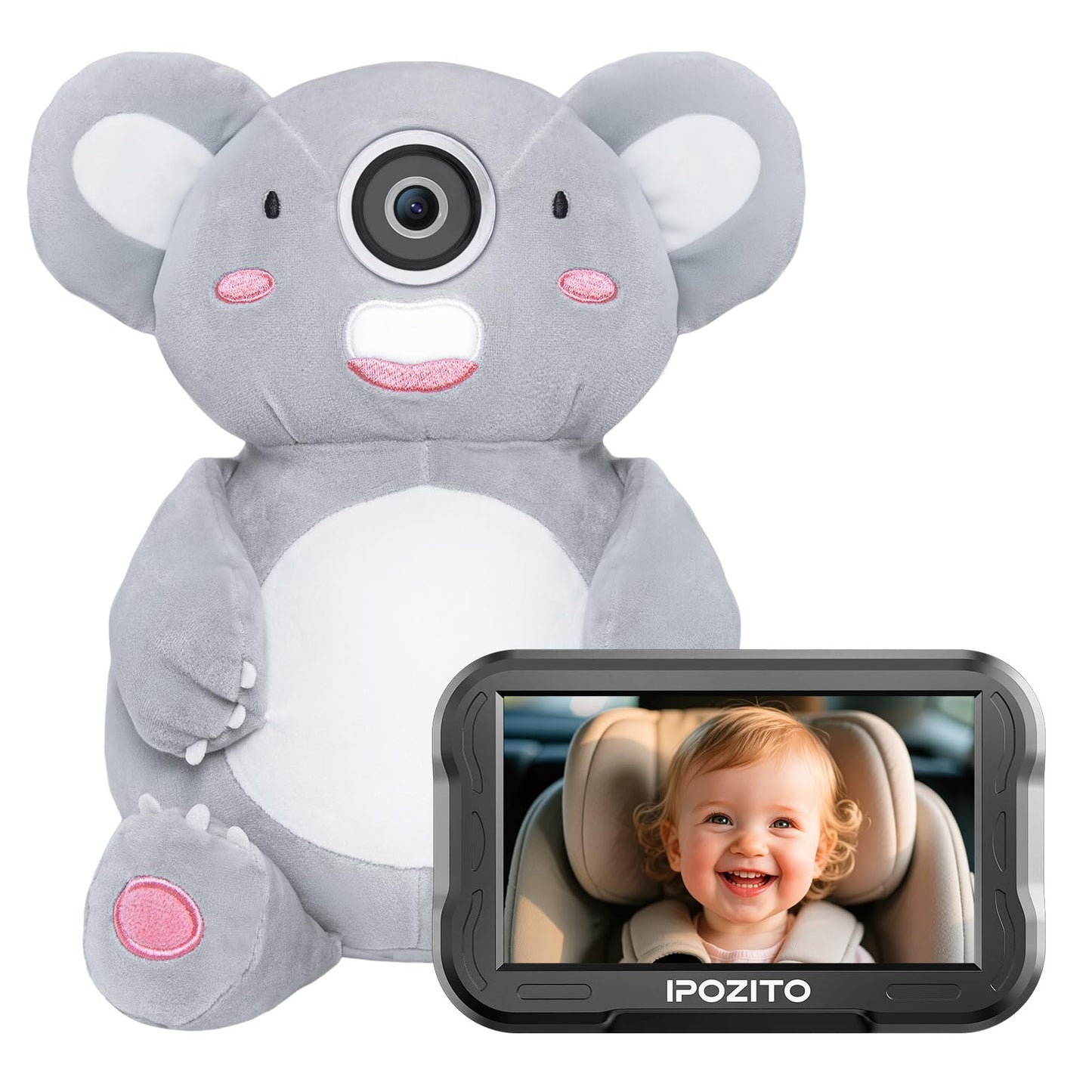 IPOZITO Baby Car Camera with 1080P HD Night Vision Koala Rear Facing Car Seat Camera to Easily Observe Your Babys Move for Kids 